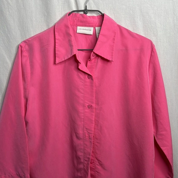 Hot Pink Liz Claiborne 3/4 sleeve collared button-up flowy top - Picture 2 of 10